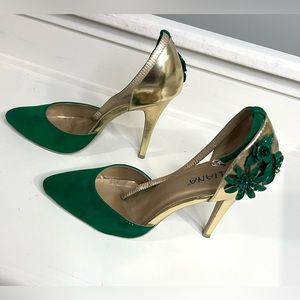 Liliana Brand Shoe. Green/Gold Pumps. Metallic Style Heel Size 10